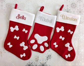 Personalised Pet Christmas Stocking: Dog Stockings with name, Cat Gift, Bone or Paw