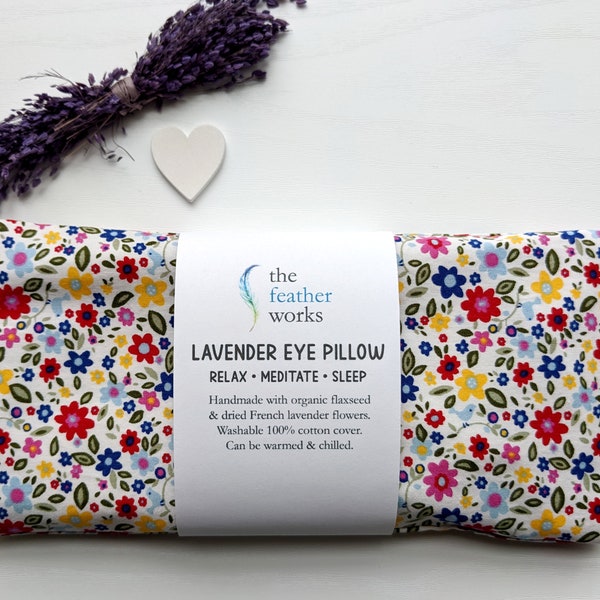 Lavender Eye Pillow, Organic Flaxseed & Lavender Eye Mask, 100% Cotton Colourful Floral, Yoga, Relaxation