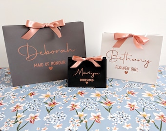 Personalised Rose Gold Gift Bags: Wedding Gift Bag with Ribbon and Name