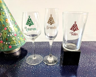 Calcomanía navideña personalizada para vidrio: pegatinas de vinilo con nombre y brillantina para árbol de Navidad