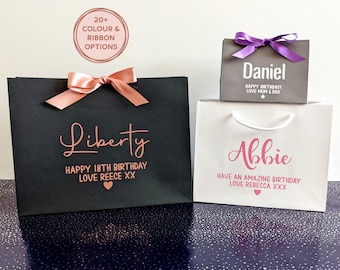 Personalised Birthday Gift Bag with Ribbon: Bags with Custom Vinyl Text