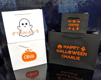 Bolsa de regalo de Halloween personalizada: bolsas de dulces con nombre, calabazas y fantasmas.