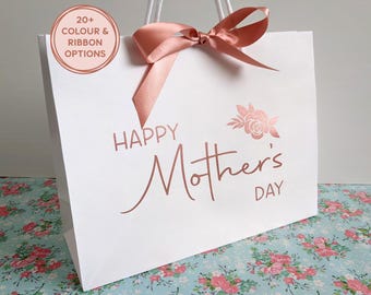 Mother's Day Gift Bag: White Bags with Floral Design