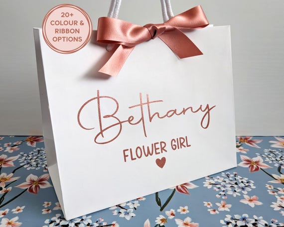 Personalised Wedding Gift Bags: Bridesmaid, Maid of Honour or Bridal Party Bag with Name
