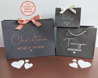 Grey Wedding Gift Bags: Personalised Bags with Ribbon