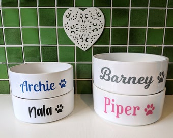 Personalised Pet Bowl: White Ceramic Dog or Cat Food Bowl