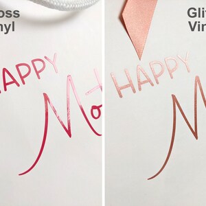 Two images showing the difference between gloss and glitter vinyl. The gloss vinyl reflects the light, the glitter vinyl has a sparkly finish.