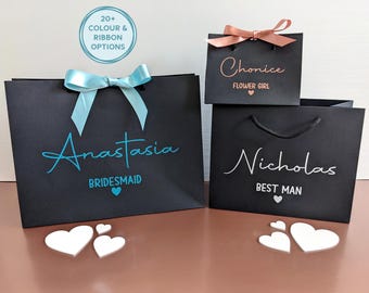 Black Wedding Gift Bags: Personalised Bag with Ribbon for Bridal Party