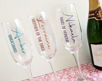 Personalised Wedding Glass Decals: Champagne Flute Stickers with Name