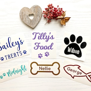 Personalised Pet Name Decal: Gloss Vinyl Dog Bowl & Storage Labels