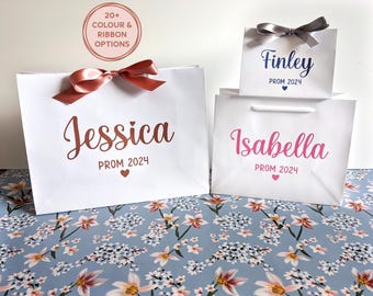 Personalised Prom Gift Bag: White Bags with Ribbon & Name