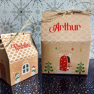 Personalised Christmas Treat Boxes, Small Gift Box, Kraft Houses, Christmas Table Decorations
