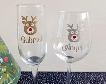 Calcomanía navideña personalizada para vidrio: pegatinas con nombre de reno en vinilo brillante