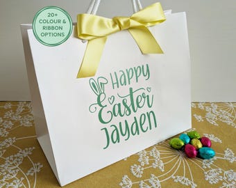 Personalised Easter Gift Bag: White Bags with Name and Ribbon
