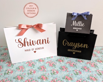 Personalised Wedding Gift Bags: Bridesmaid Gift Bag with Name and Ribbon