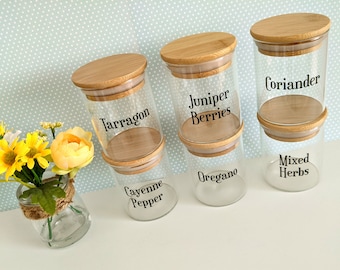 Spice Jars with Labels: Glass Jars, Bamboo Lids