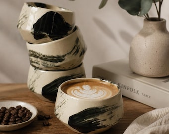 Cappuccino Becher "black brush"/ handmade.