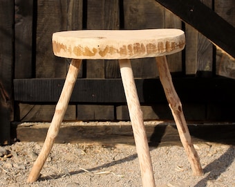 Wooden handmade stool, French stool,Primitive stool, Handmade stool, tripod stool, Milking stool, Vintage, French country decor, Home decor