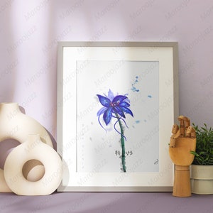 Blue orchid watercolour digital print, Little women Kdrama poster, 작은아씨들의 푸른난초, Korean Calligraphy, Minimal Korean art print, Kpop prints