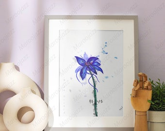 Blue orchid watercolour digital print, Little women Kdrama poster, 작은아씨들의 푸른난초, Korean Calligraphy, Minimal Korean art print, Kpop prints