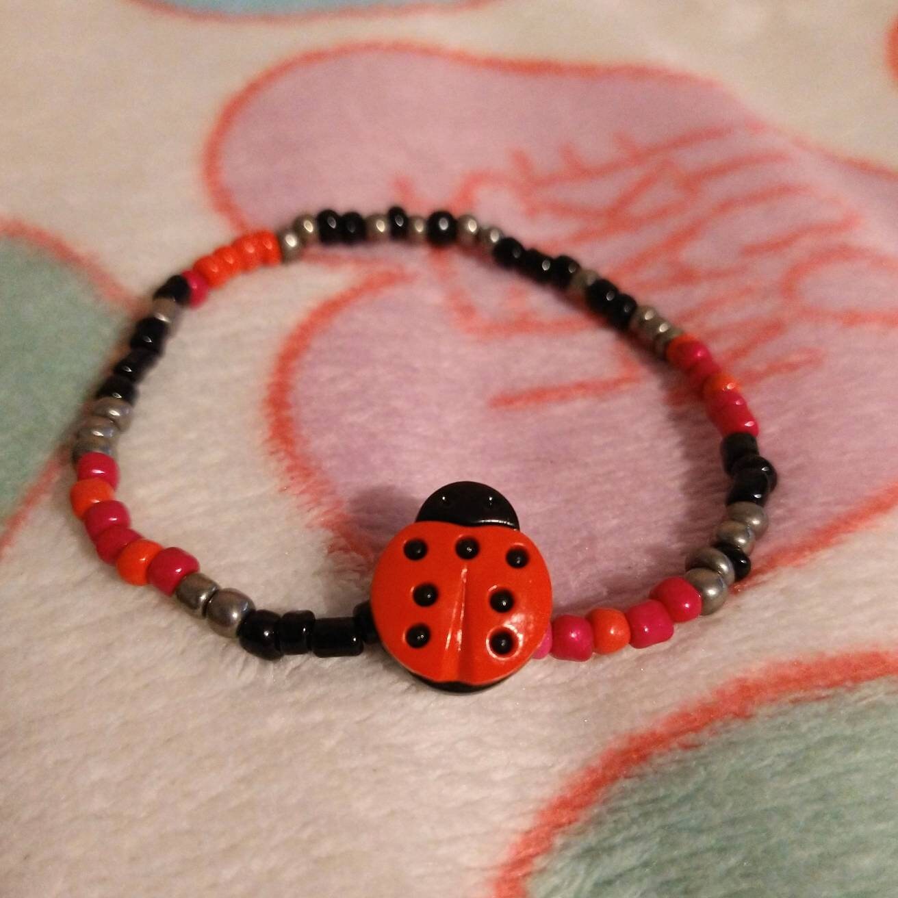 Ladybug Beaded bracelet Etsy