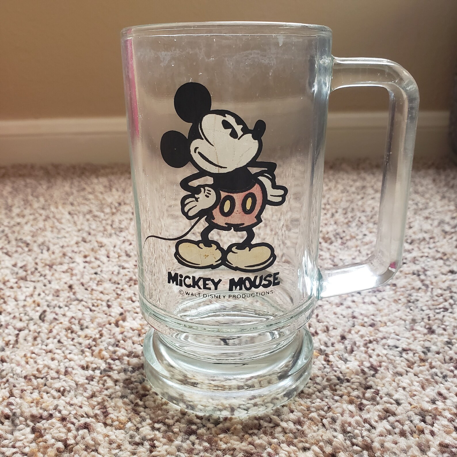 Vintage Walt Disney MICKEY MOUSE Clear Glass Beer Mug Cup With Etsy