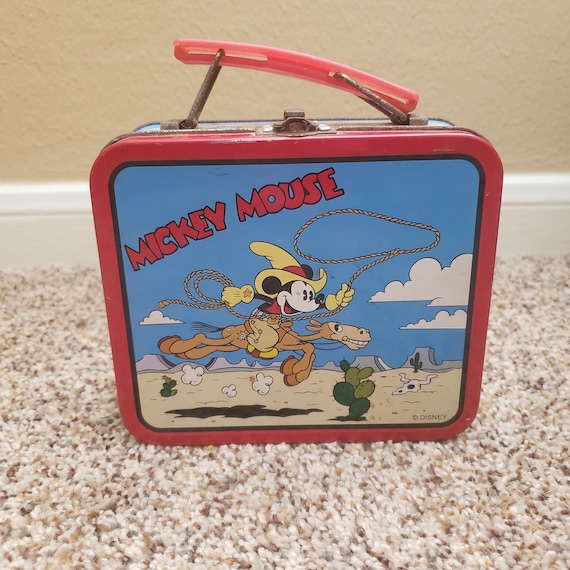 Mickey Mouse Disney Tin Lunch Box Cowboy - Vintage