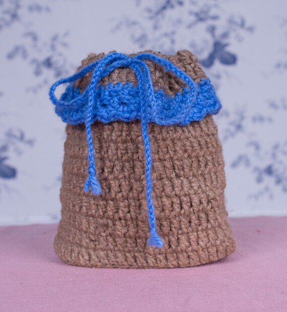 Jute Gift Bag With Crochet Lace And Bow Candy Bag Handmade Etsy