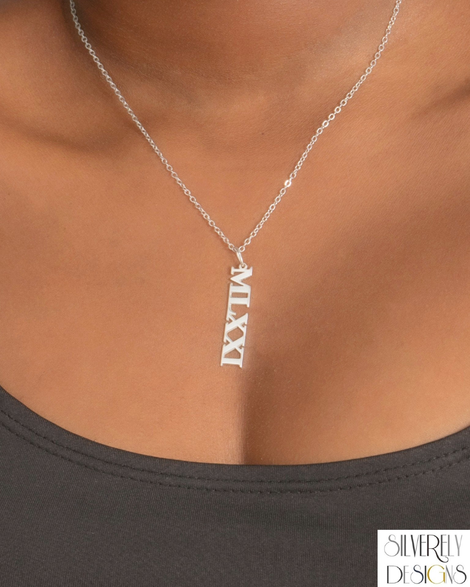Vertical Roman Numeral Necklace 925 Sterling Silver Etsy