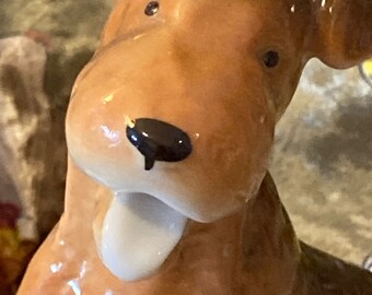 Lomonosov terrier dog porcelain figurine. Fox Terrier?  Airedale? 6.5 inches tall. Beautiful dog statuette