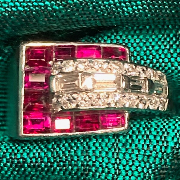 Tiffany and Co. Ruby, Diamond and Platinum ring with appraisal of 6,115. Size 5.5 - 5.75.