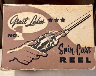 Midcentury "Great Lakes No 1 Spin Cast Reel".  Original box.