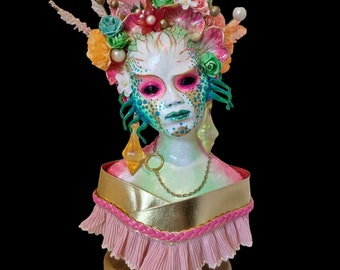 OOAK Doll Bust, Geisha Fae Fairy, Nature, Flowers, Alien Doll