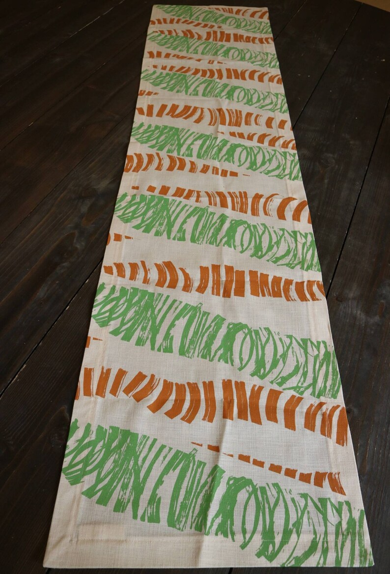 organic table linen wall decoration wall hanging Hand printed table runner green and copper organic pattern