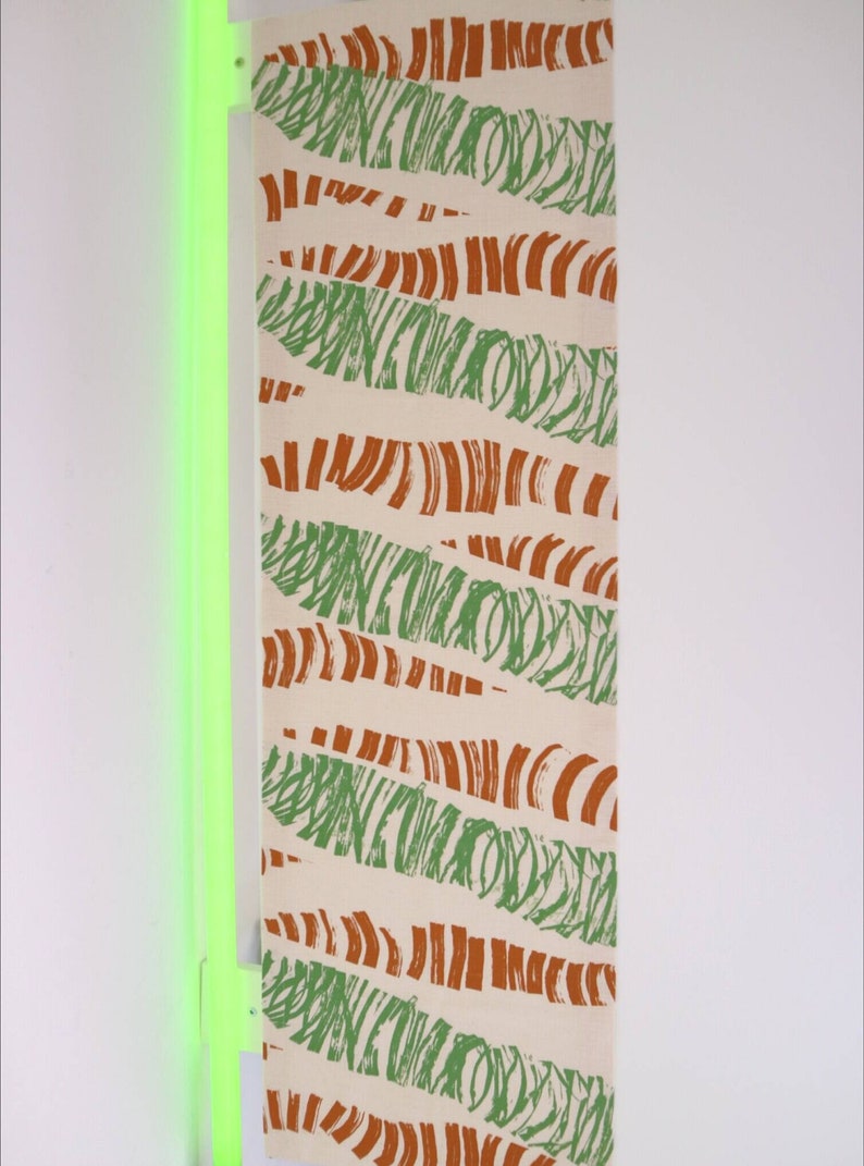 organic table linen wall decoration wall hanging Hand printed table runner green and copper organic pattern