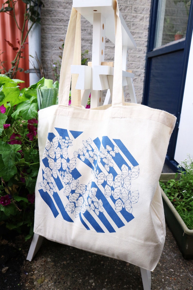 Dusty Blue Shopping Bag with Flat Bottom Butterflies Hand Screen Printed Tote Bag Art Print Tote Market Bag Graphic Tote.