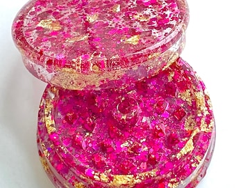 18k Gold and Raspberry Glitter Resin Herb Grinder