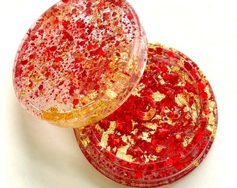 18k Gold and Ruby Red Glittery Resin Herb Grinder