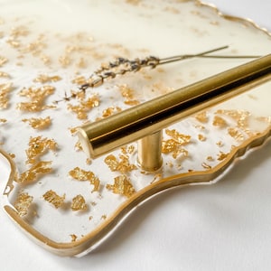 18k Gold and White Handmade Charcuterie Serving Platter Rolling Tray