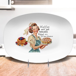 Personalized Waffle Pancake Platter, Family Breakfast Plate, Waffles Are Pancakes Ribbed For Your Pleasure, Waffles & Pancake