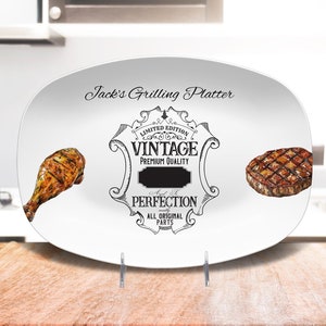 Customized Grilling Meat Platter For Dad Grandfather, Vintage Aged To Perfection Father&#39;s Day BBQ Platter, Personalized Griller Dad Birthday