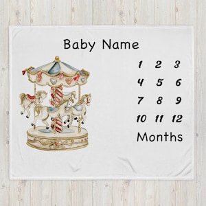 Carousel Baby Blanket - Perfect for Horse Nursery and Circus Theme Baby Showers- Circus Theme Milestone Blanket- Crib Blanket- New Baby