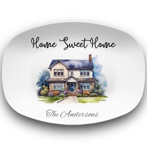 Watercolor House Portrait Platter, Personalized Housewarming Gift, New Home Gift, New Neighbor Gift, Family Name Plate