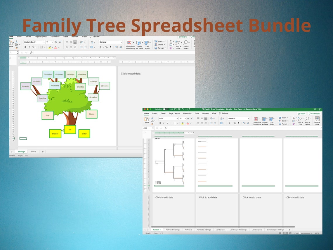 Family Tree Excel Spreadsheet, Editable Family Tree Bundle, Family Tree