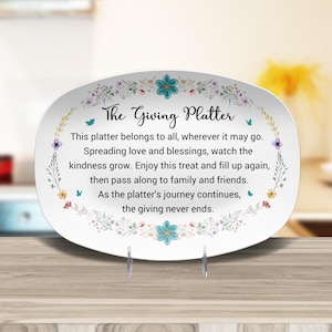 The Giving Platter Floral & Greenery Design, Housewarming Gifts, The Giving Plate, Family Name Serving Platter, Personalized Serving Tray