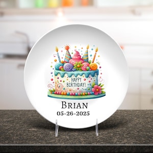 Happy Birthday Plate Customized With Name & Date, Cake Plate For Birthday, Personalized Birthday Gift, Custom Birthday Cake Plate,