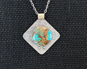 Kingman Turquoise with Bronze on Sterling Silver Pendant