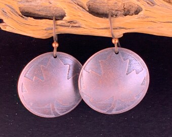 Etched leaf antiqued silver or copper earrings