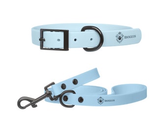 Sky Blue Dog Collar and Leash waterproof by iDoggos, Best Seller Pet Collar and Leash Set, High Quality & Handmade Dog Collar + Leash kit