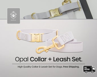 Opal Collar and Leash Set by iDoggos, Best Seller Pet Collar and Leash Set, High Quality & Handmade Dog Collar + Leash Set